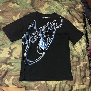 Volcom Big Print Graphic Tee Blue Black Stone‎ Logo Vtg Y2K Men's M/19